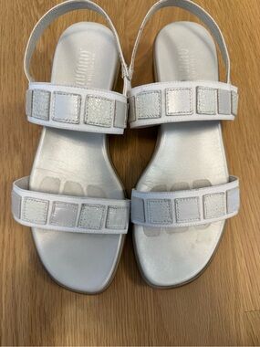 Munro White Metallic Square-Accent Slingback Sandals
